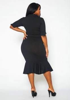 Plus Size Open Collar Mermaid Flare Midi Dress -Asoph Sales Shop 2021382 001 3