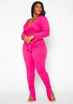 Plus Size Wrap Crop Top & Ruched Leggings Set -Asoph Sales Shop 2021385 003 1
