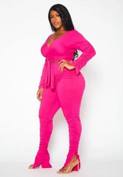 Plus Size Wrap Crop Top & Ruched Leggings Set -Asoph Sales Shop 2021385 003 3