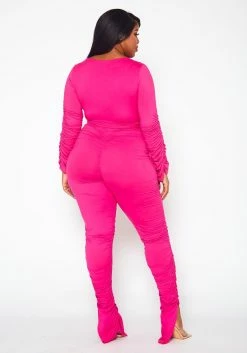 Plus Size Wrap Crop Top & Ruched Leggings Set -Asoph Sales Shop 2021385 003 4