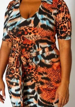 Plus Size Animal Pattern Slinky Midi Dress -Asoph Sales Shop 2021387 001 5