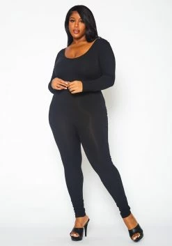 Plus Size Solid Long Sleeve Fitted Jumpsuit -Asoph Sales Shop 2021396 001 2