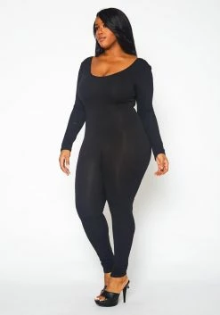 Plus Size Solid Long Sleeve Fitted Jumpsuit -Asoph Sales Shop 2021396 001 3