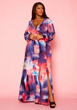 Plus Size Pastel Multi Color Print Fit & Flare Maxi Dress