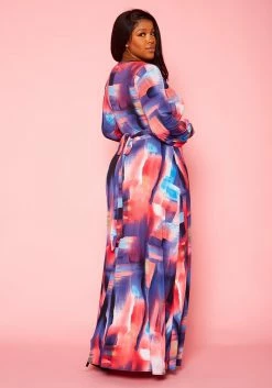 Plus Size Pastel Multi Color Print Fit & Flare Maxi Dress 10 Plus Size Pastel Multi Color Print Fit & Flare Maxi Dress -Asoph Sales Shop 2021398 001 4