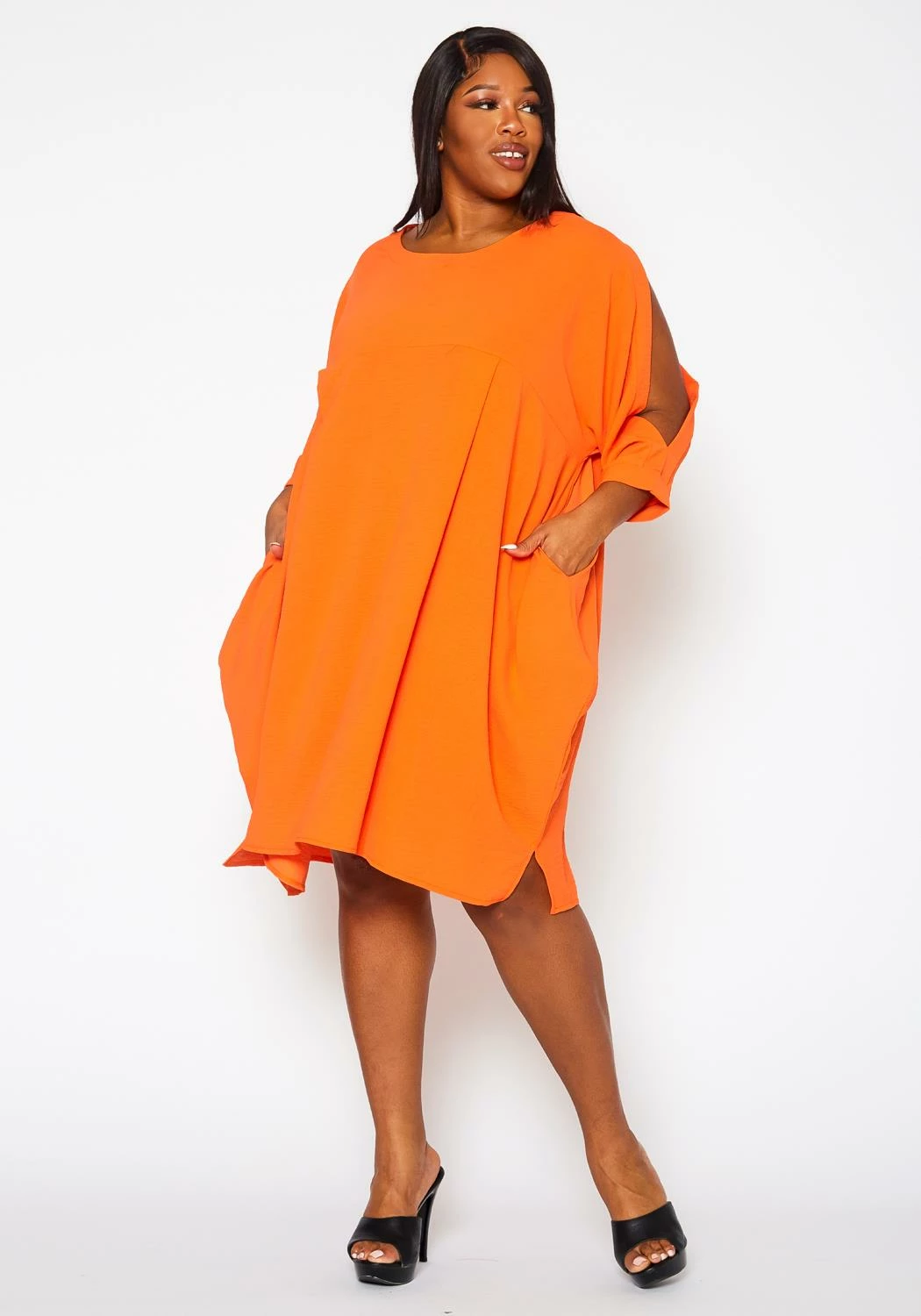 Plus Size Solid Short Sleeve Tunic Dress 3 Plus Size Solid Short Sleeve Tunic Dress - Image 3