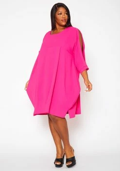 Plus Size Solid Short Sleeve Tunic Dress