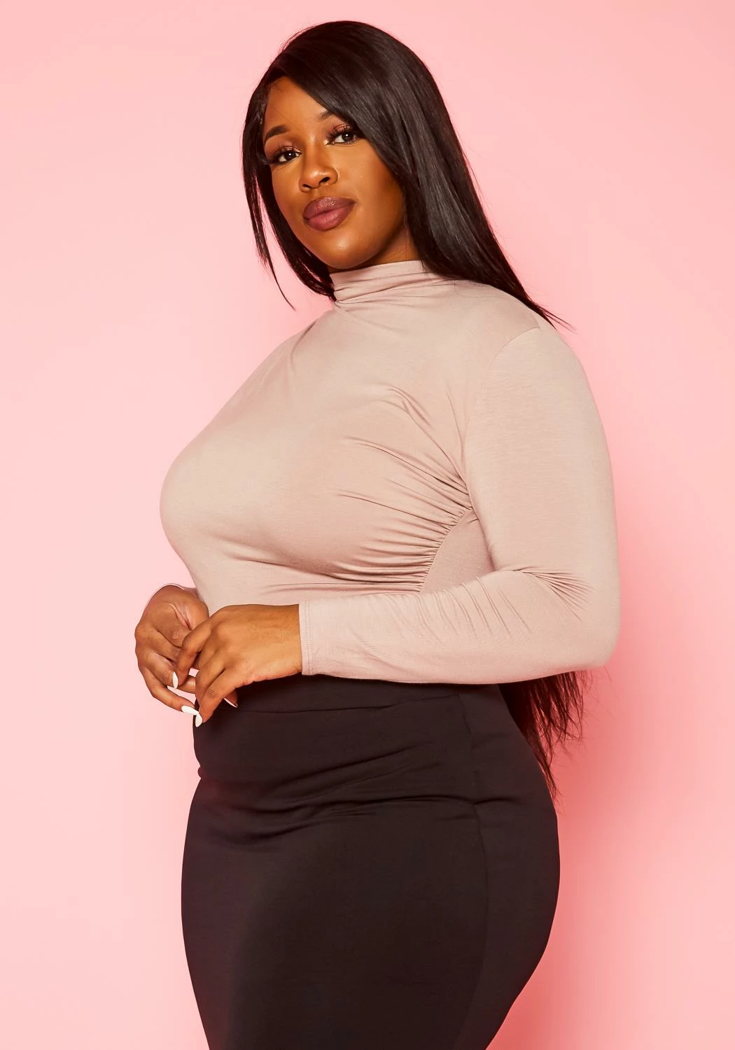 Plus Size High Neck Long Sleeve Bodysuit 3 Plus Size High Neck Long Sleeve Bodysuit - Image 3