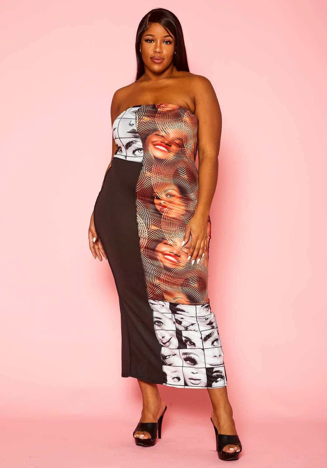 Plus Size Pop Art Face Print Tube Dress 2 Plus Size Pop Art Face Print Tube Dress - Image 2