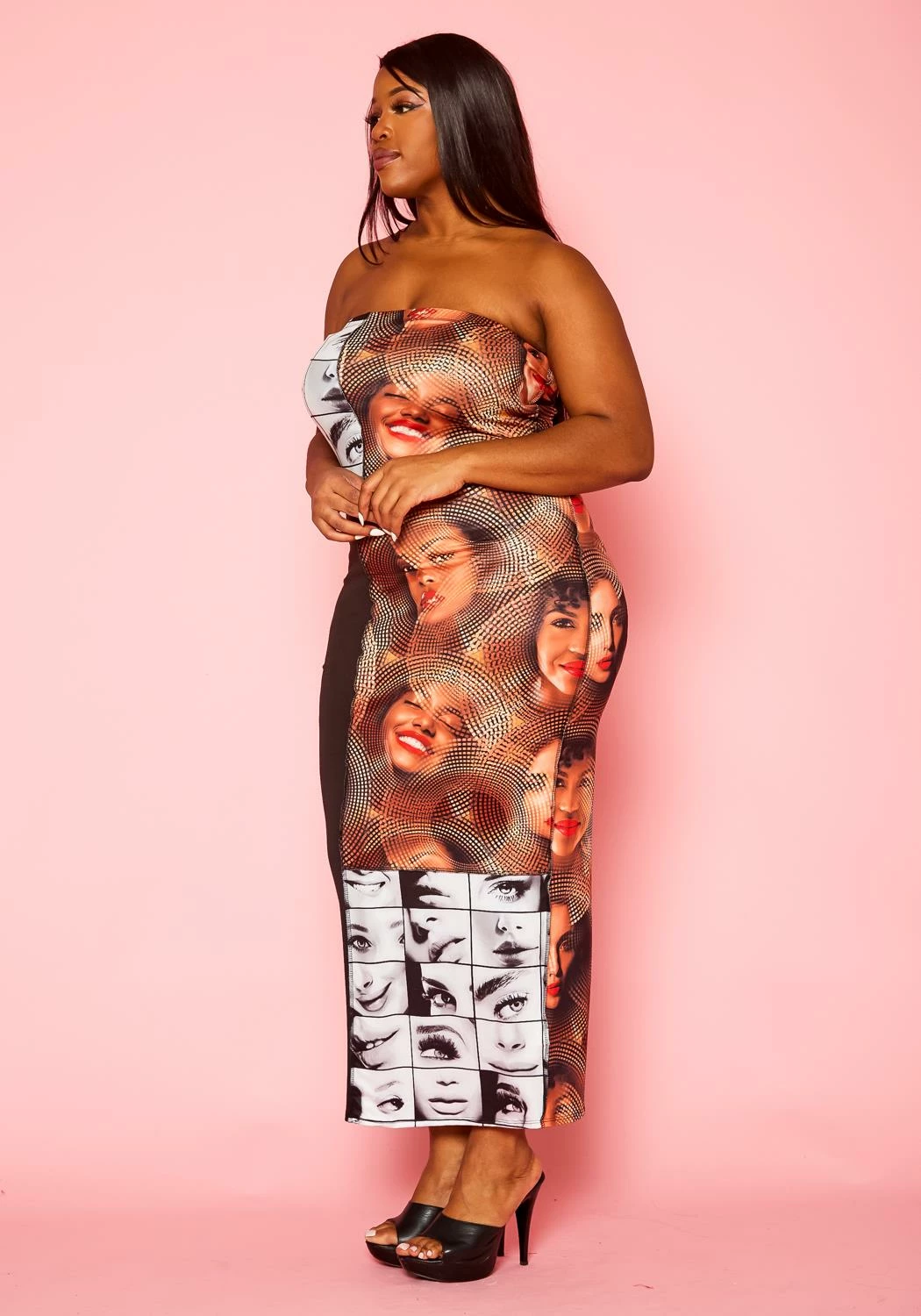 Plus Size Pop Art Face Print Tube Dress 4 Plus Size Pop Art Face Print Tube Dress - Image 4