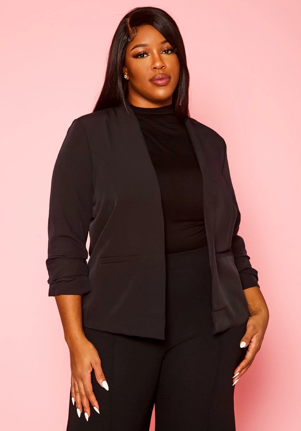 Plus Size Open Front Fitted Blazer 2 Plus Size Open Front Fitted Blazer - Image 2
