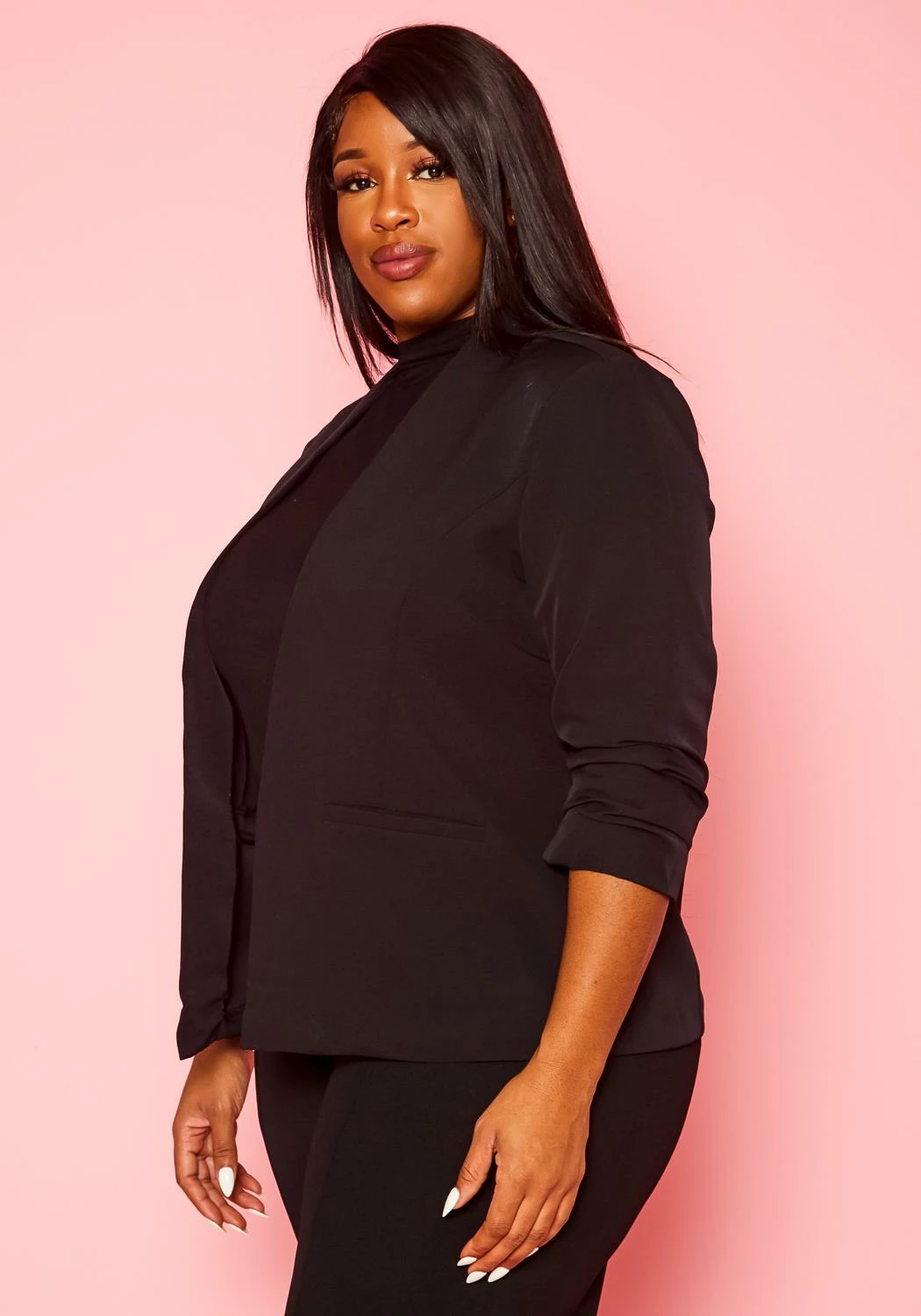 Plus Size Open Front Fitted Blazer 4 Plus Size Open Front Fitted Blazer - Image 4