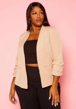 Plus Size Open Front Fitted Blazer