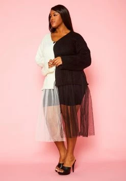 Plus Size Cable Knit Tulle Finished Cardigan -Asoph Sales Shop 2021417 002 4