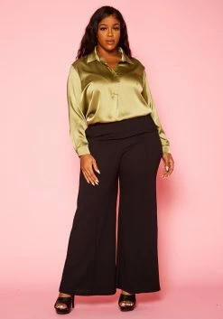 Plus Size Classic Collar Satin Blouse