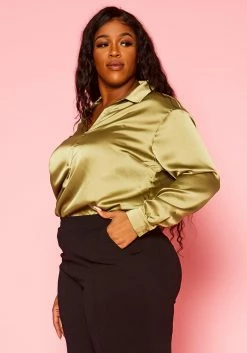 Plus Size Classic Collar Satin Blouse -Asoph Sales Shop 2021426 002 5