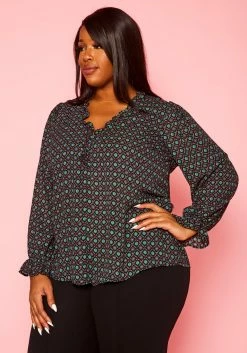 Plus Size Oriental Pattern Blouse -Asoph Sales Shop 2021431 003 3