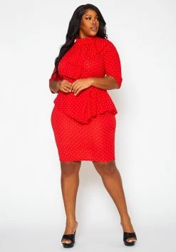 Plus Size Polka Dot Print Peplum Mini Dress -Asoph Sales Shop 2022396 003 2