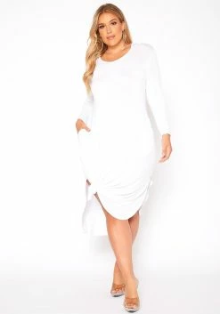 Plus Size Curved Hem Hooded Midi Dress
