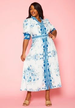 Plus Size Oriental Floral Print Maxi Dress