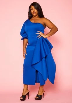 Plus Size One Sleeve Drape Front Gown -Asoph Sales Shop 2022410 002 3