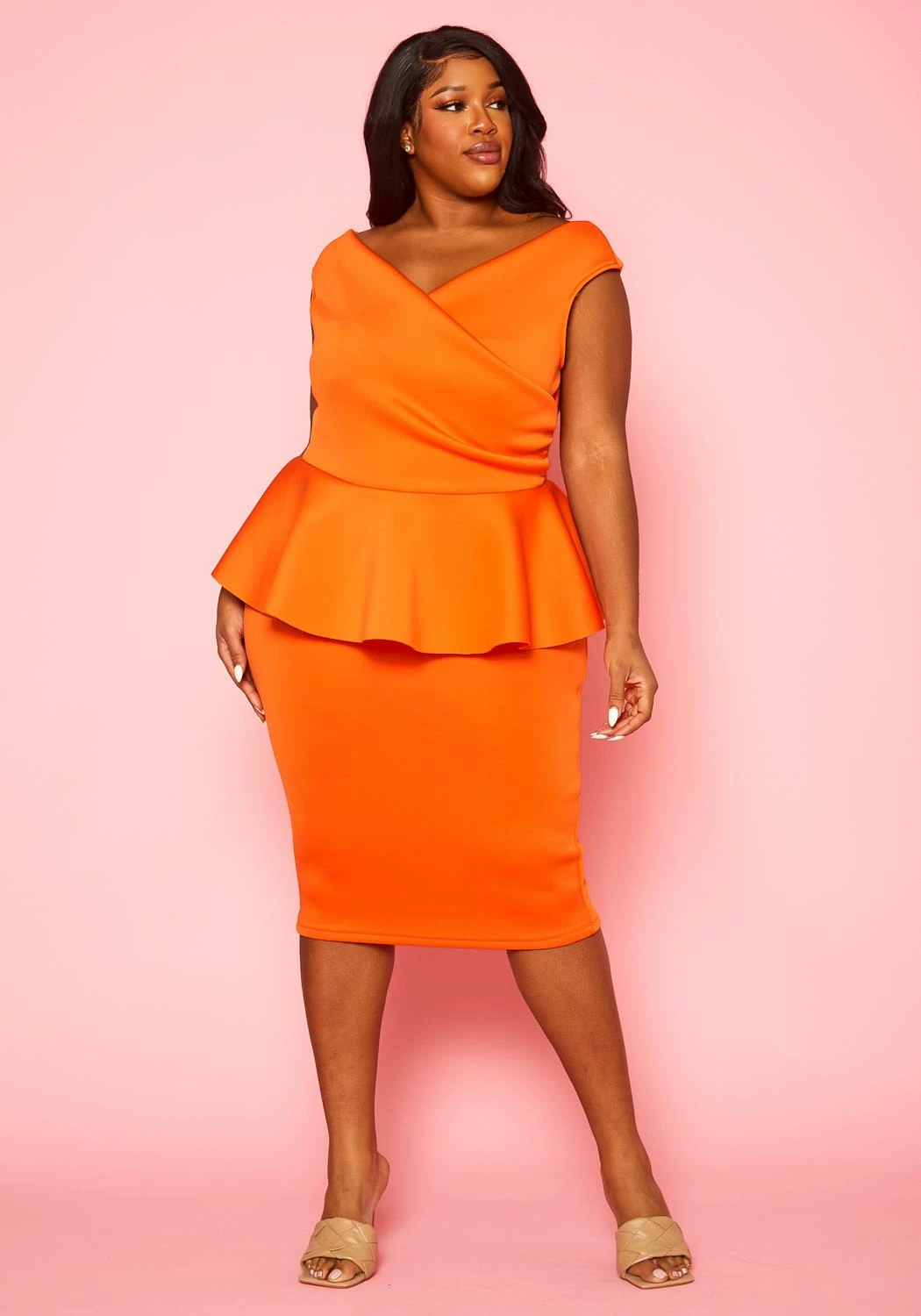 Plus Size Sleeveless V Neck Peplum Dress 2 Plus Size Sleeveless V Neck Peplum Dress - Image 2