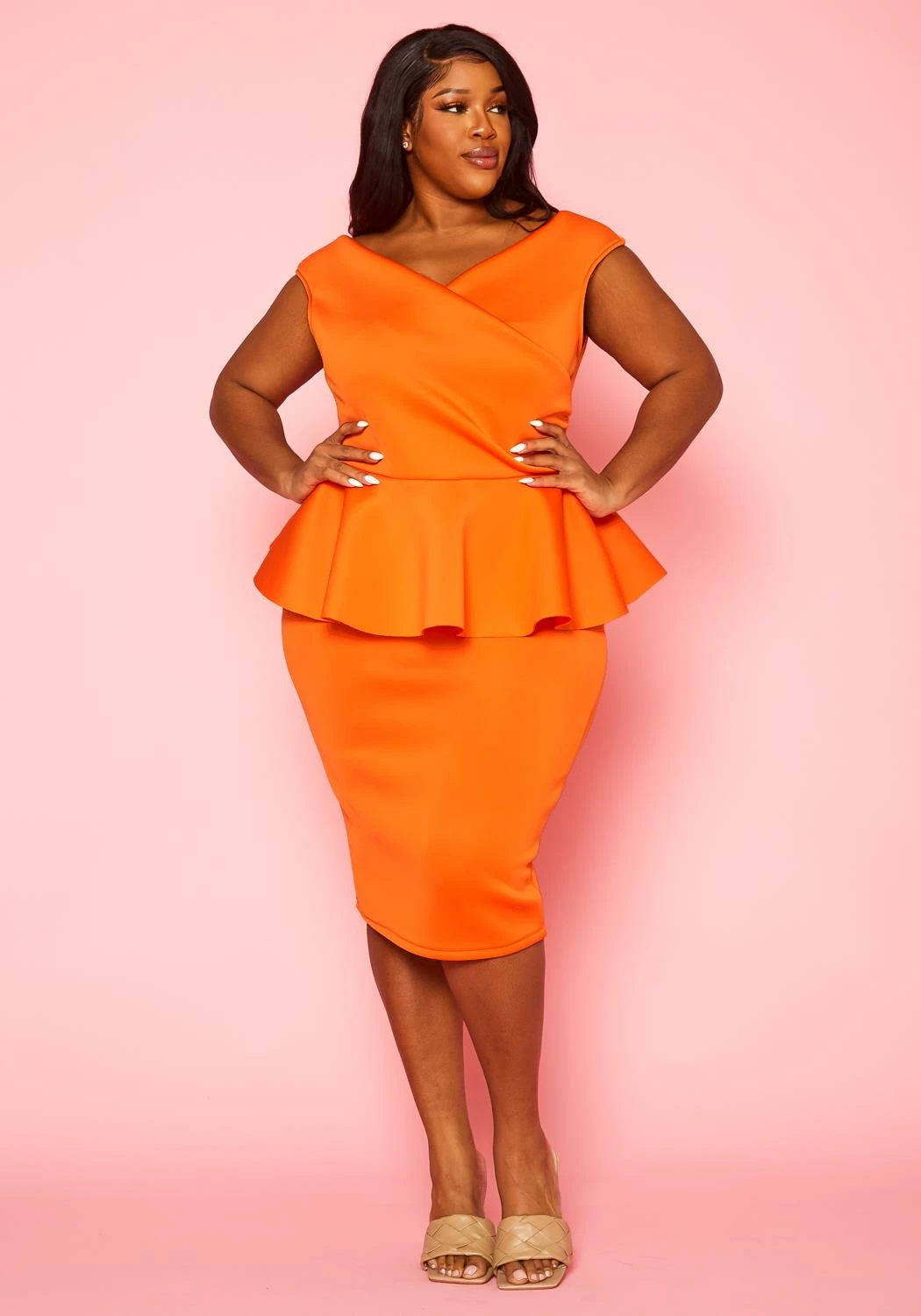 Plus Size Sleeveless V Neck Peplum Dress 3 Plus Size Sleeveless V Neck Peplum Dress - Image 3