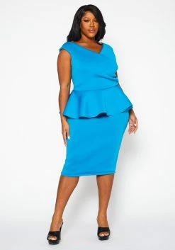 Plus Size Sleeveless V Neck Peplum Dress -Asoph Sales Shop 2022411 003 1