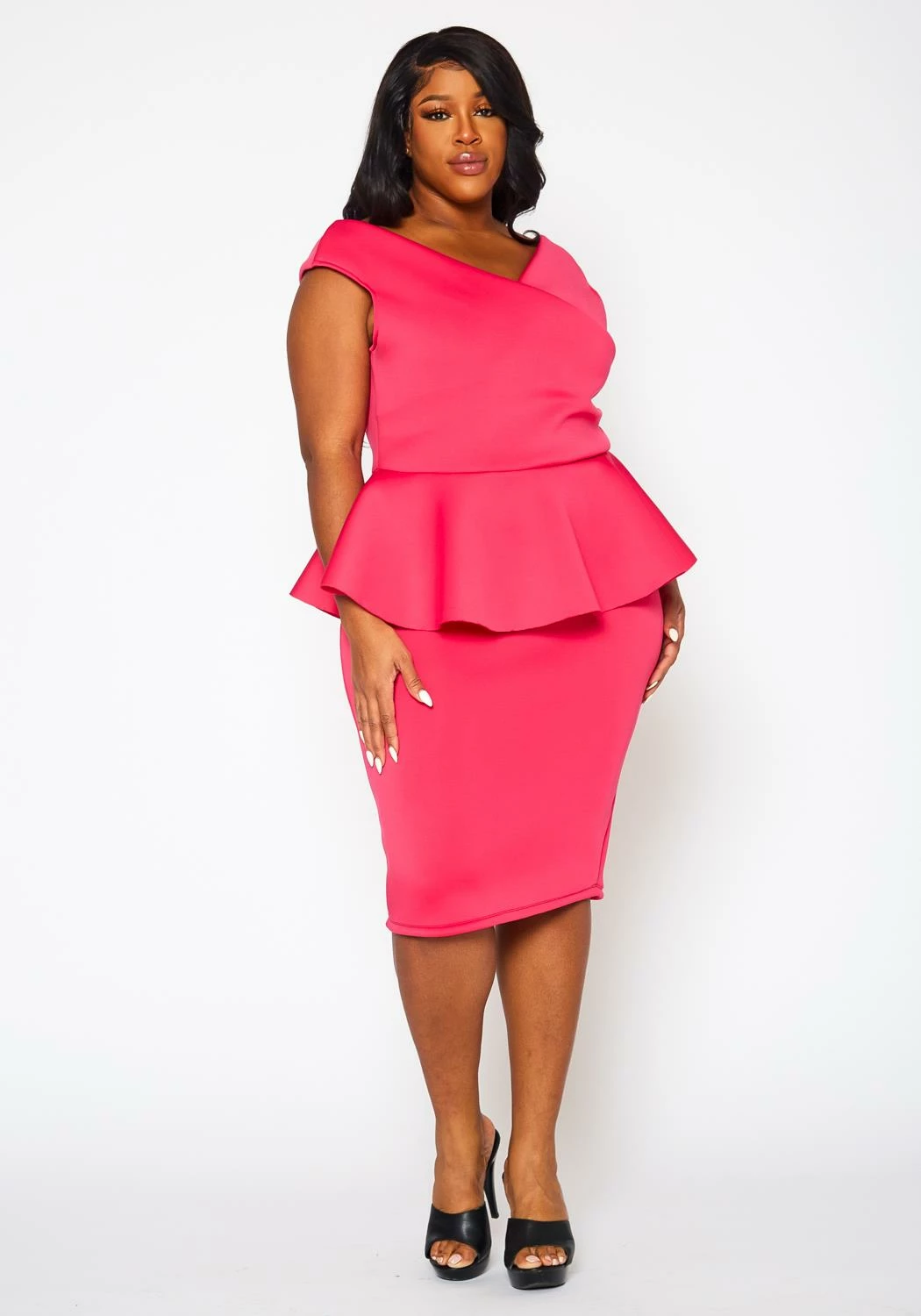 Plus Size Sleeveless V Neck Peplum Dress 2 Plus Size Sleeveless V Neck Peplum Dress - Image 2