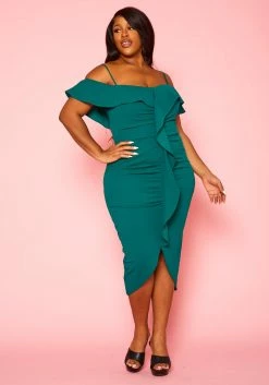 Plus Size Off Shoulder Drape Front Cocktail Dress -Asoph Sales Shop 2022414 002 2