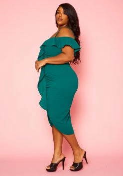 Plus Size Off Shoulder Drape Front Cocktail Dress -Asoph Sales Shop 2022414 002 3