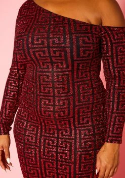 Plus Size Greek Key Pattern Cold Shoulder Midi Dress -Asoph Sales Shop 2022419 001 5
