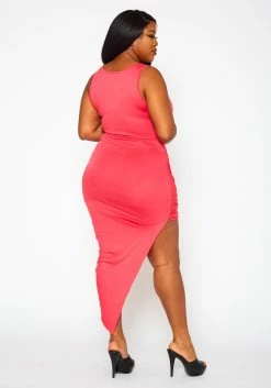 Plus Size Ruched Asymmetric Bodycon Dress -Asoph Sales Shop 2022421 001 3