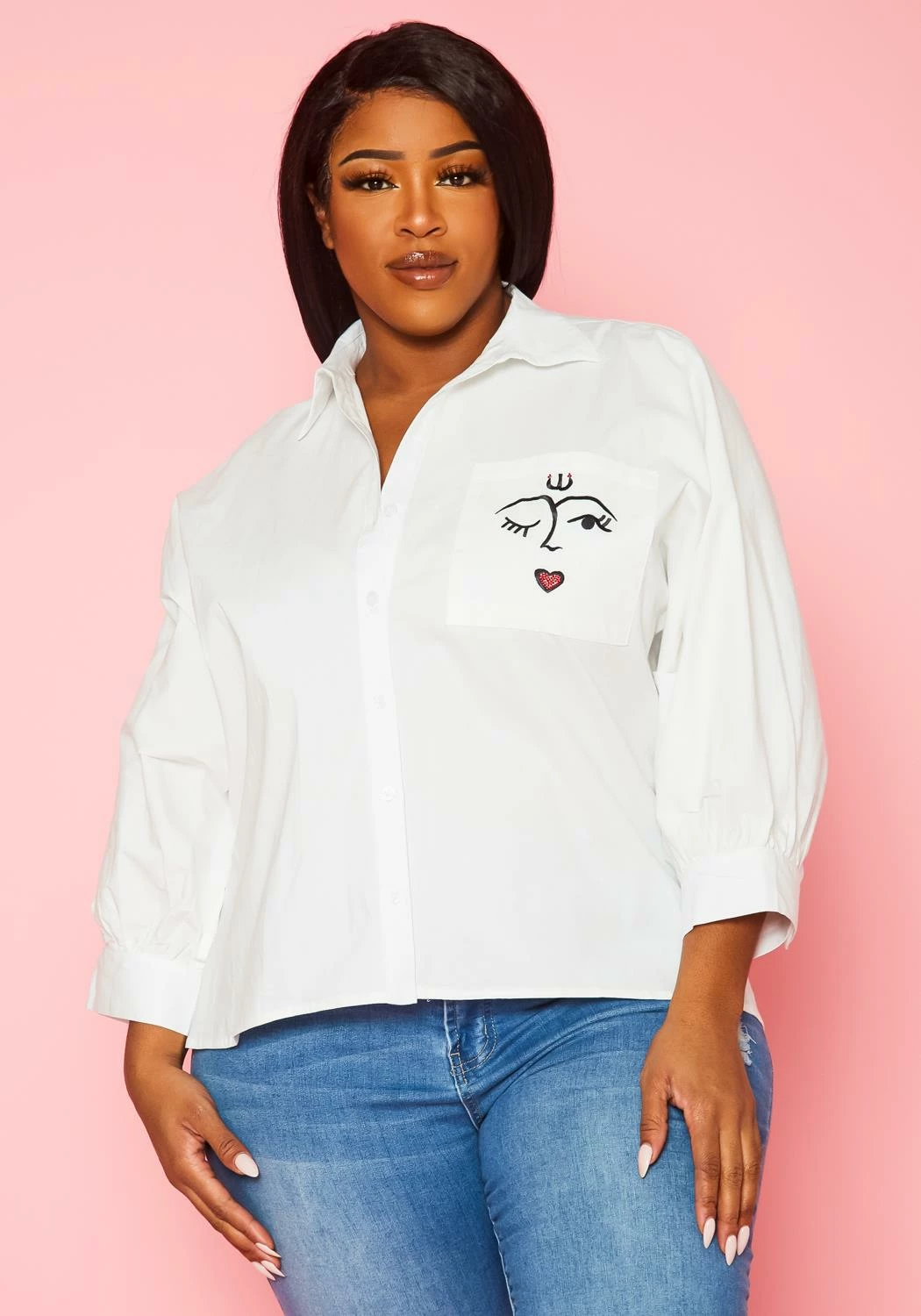 Plus Size Pocket Print Collar Neck Shirt 8 Plus Size Pocket Print Collar Neck Shirt - Image 8