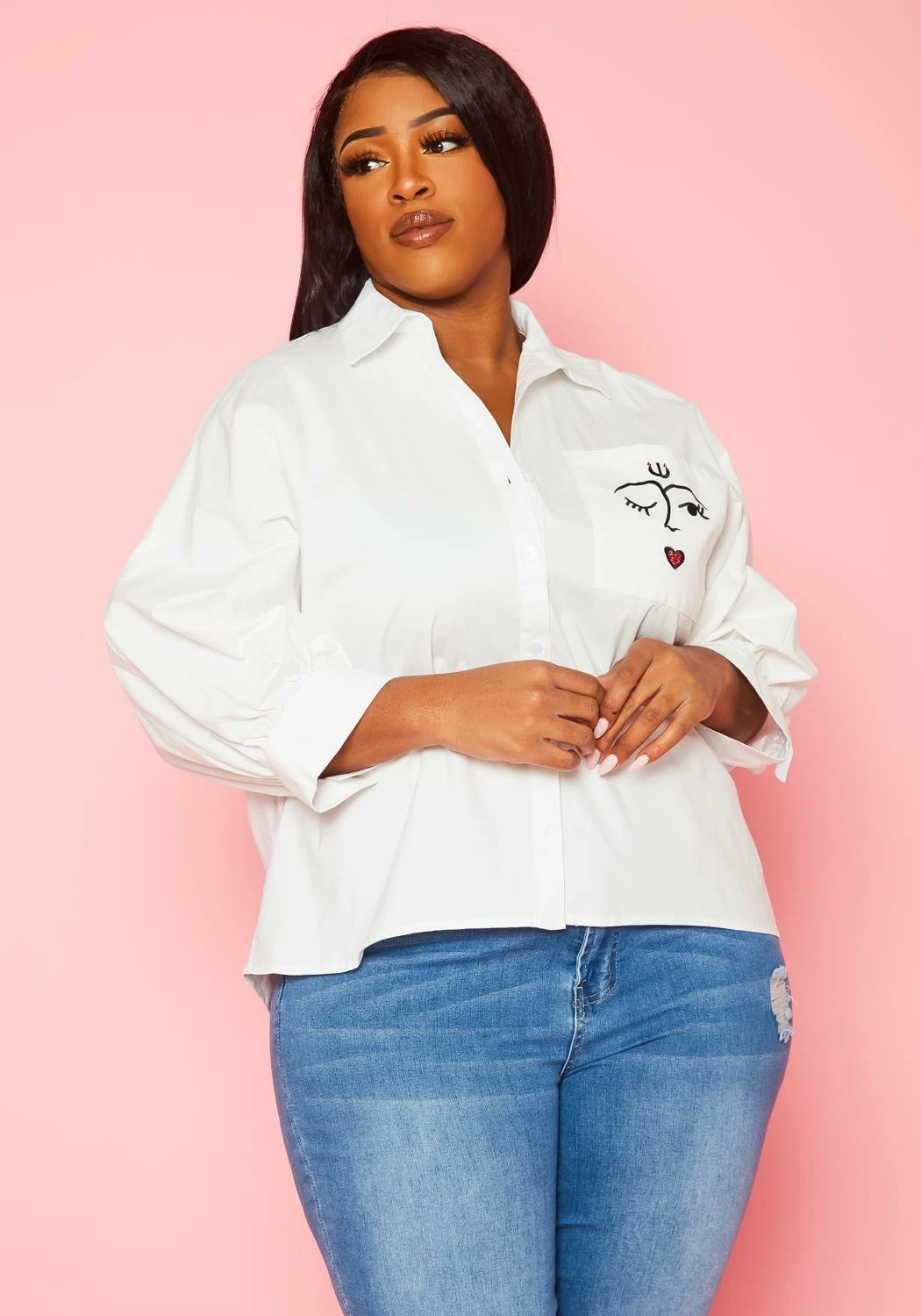 Plus Size Pocket Print Collar Neck Shirt 7 Plus Size Pocket Print Collar Neck Shirt - Image 7