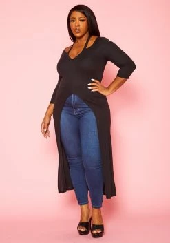 Plus Size Split Hem Longline Top -Asoph Sales Shop 2022436 001 2