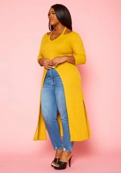 Plus Size Split Hem Longline Top -Asoph Sales Shop 2022436 002 2
