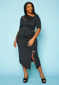 Plus Size Safety Pin Front Slit Bodycon Dress -Asoph Sales Shop 2022438 001 2