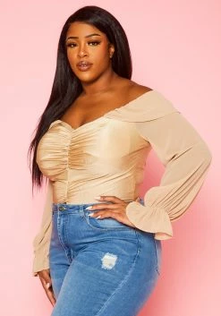 Plus Size Off Shoulder Long Sleeve Bodysuit -Asoph Sales Shop 2022440 002 3