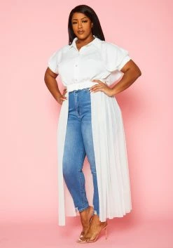 Plus Size Collar Neck Tulle Longline Top -Asoph Sales Shop 2022447 001 3