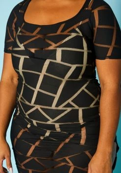 Plus Size Geometric Print Mesh Dress -Asoph Sales Shop 2022448 001 6