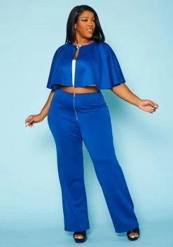 Plus Size Cloak & Straight Pants Set