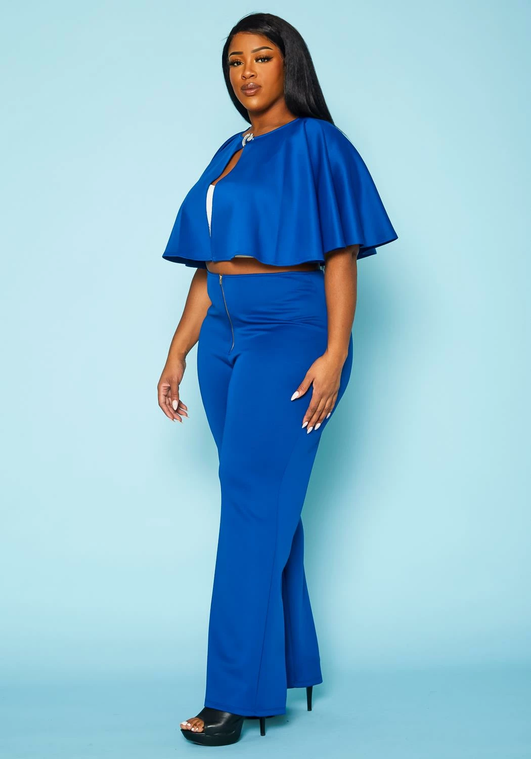 Plus Size Cloak & Straight Pants Set 4 Plus Size Cloak & Straight Pants Set - Image 4