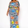 Plus Size Floral Striped Fit & Flare Maxi Dress