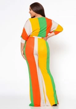 Plus Size Multi Striped Crop Top & Pants Set -Asoph Sales Shop 2022462 002 3