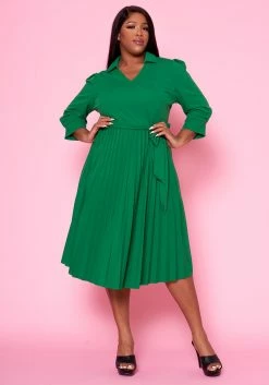 Plus Size Pleated Fit & Flare Midi Dress -Asoph Sales Shop 2022467 003 2