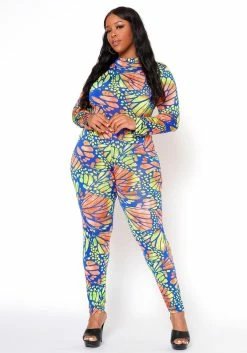 Plus Size Butterfly Print Fitted Jumpsuit -Asoph Sales Shop 2022473 001 1