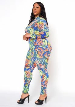 Plus Size Butterfly Print Fitted Jumpsuit -Asoph Sales Shop 2022473 001 3
