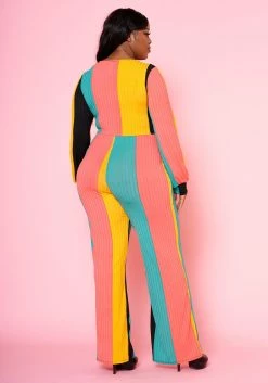 Plus Size Multi Color Ribbed Jumpsuit -Asoph Sales Shop 2022474 001 3