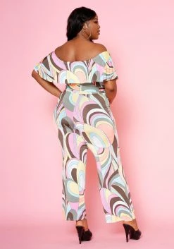 Plus Size Abstract Pattern Off Shoulder Jumpsuit -Asoph Sales Shop 2022478 001 4